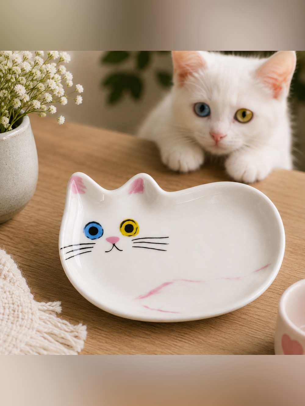 Ecoute! Minette White Ceramic Cat Trinket Dish Ring Holder Kawaii